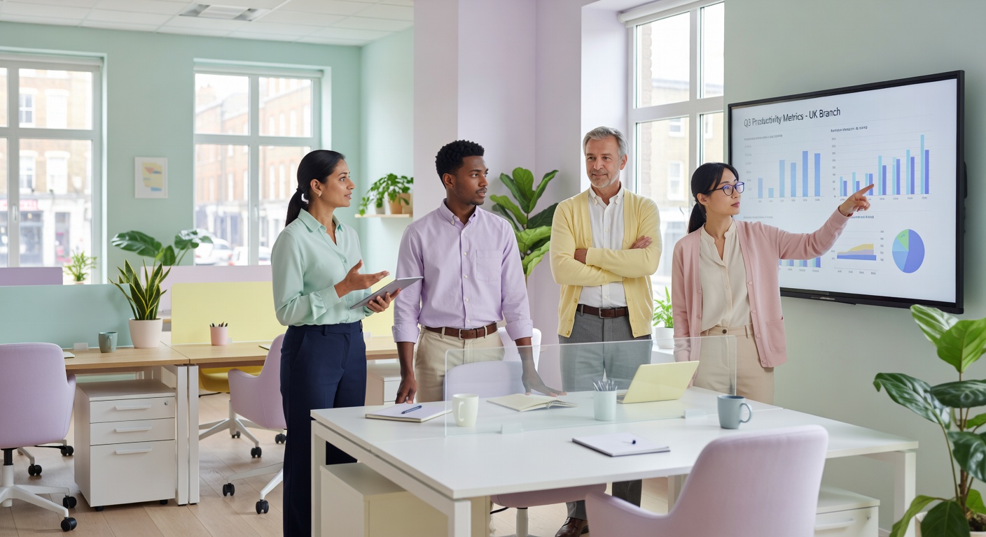 Open-plan office discussion illustrating workplace communication dynamics
